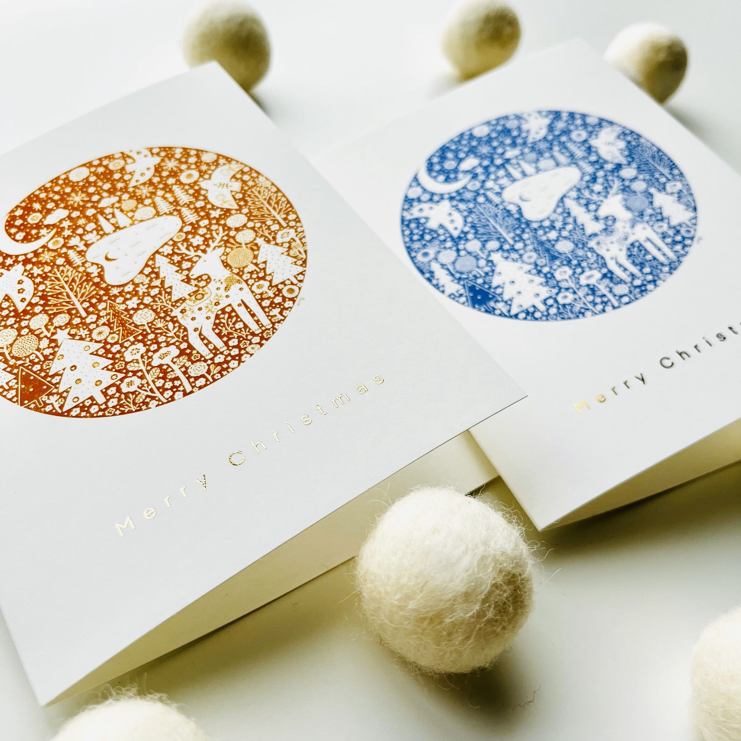 Nordic Night Circle Greeting Card - Gold Foiled Elegant Holiday Card