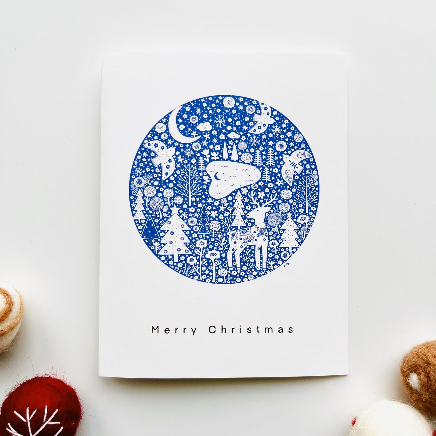 Nordic Night Circle Greeting Card - Gold Foiled Elegant Holiday Card