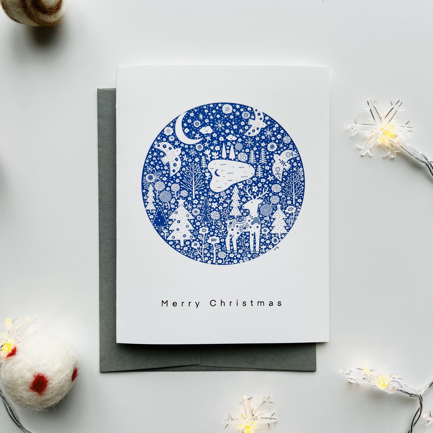 Nordic Night Circle Greeting Card - Gold Foiled Elegant Holiday Card