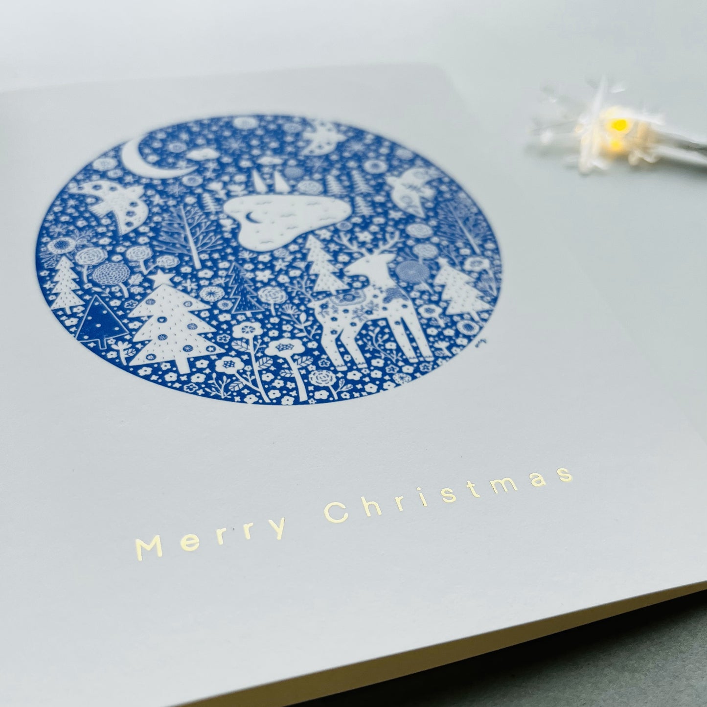 Nordic Night Circle Greeting Card - Gold Foiled Elegant Holiday Card