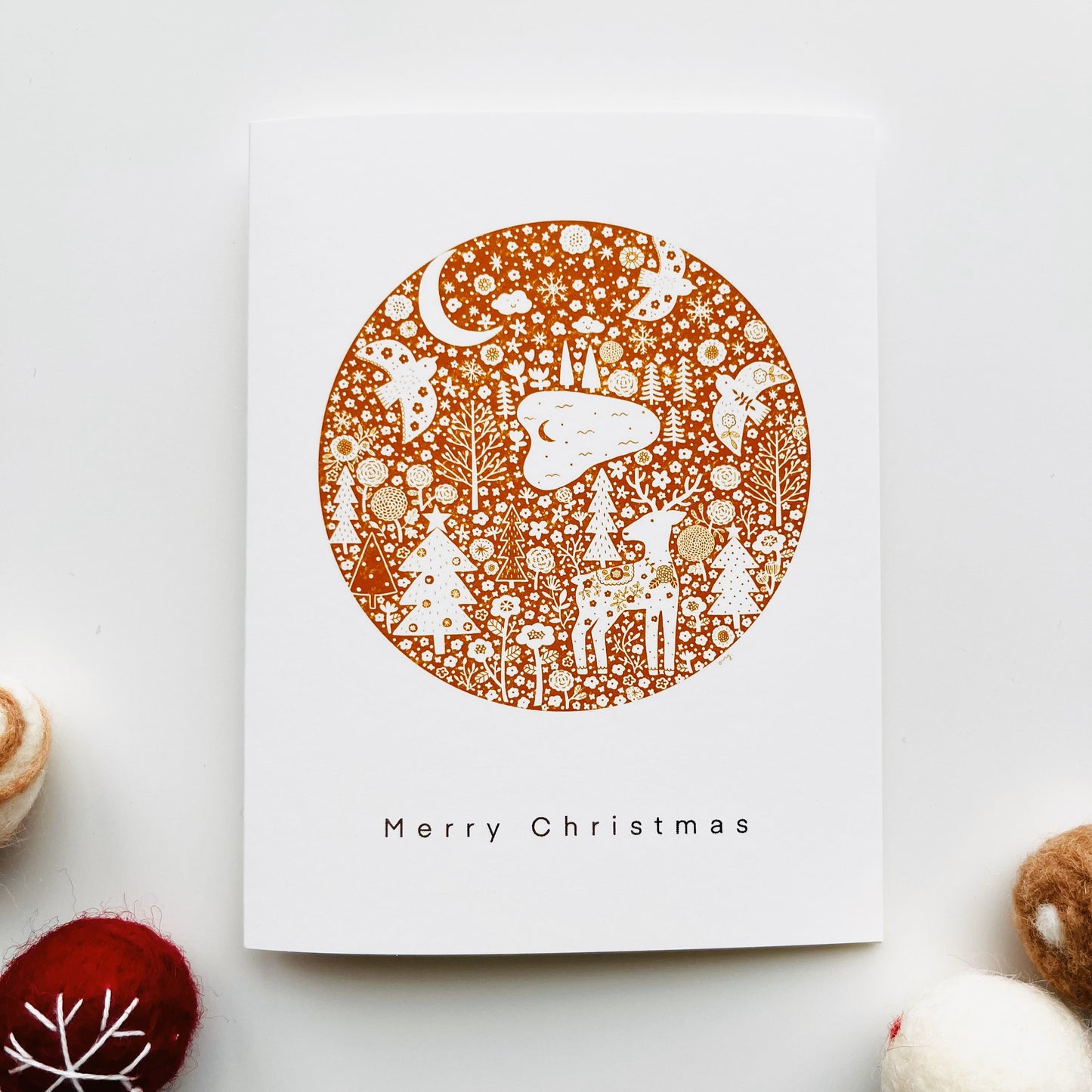 Nordic Night Circle Greeting Card - Gold Foiled Elegant Holiday Card