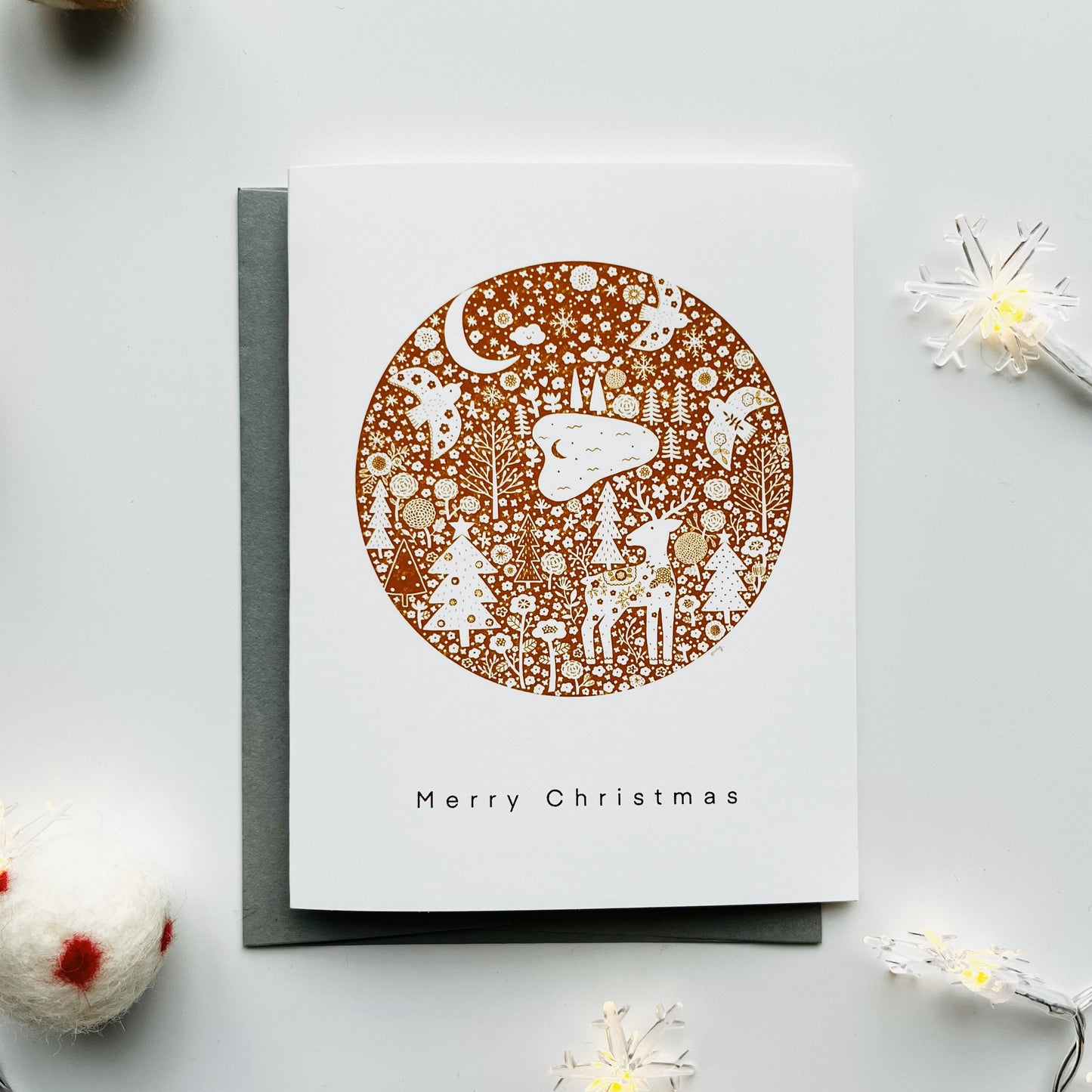 Nordic Night Circle Greeting Card - Gold Foiled Elegant Holiday Card