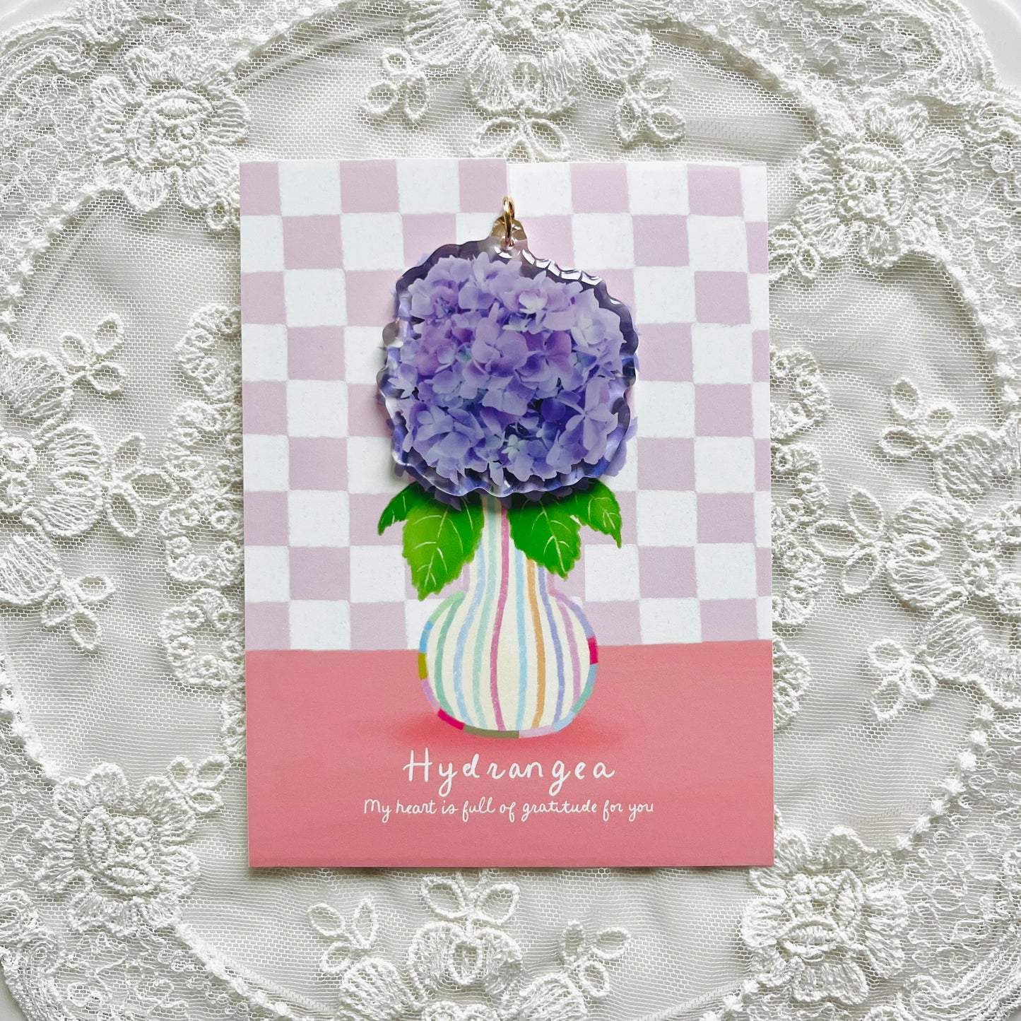 Hydrangea Keychain with Message Card