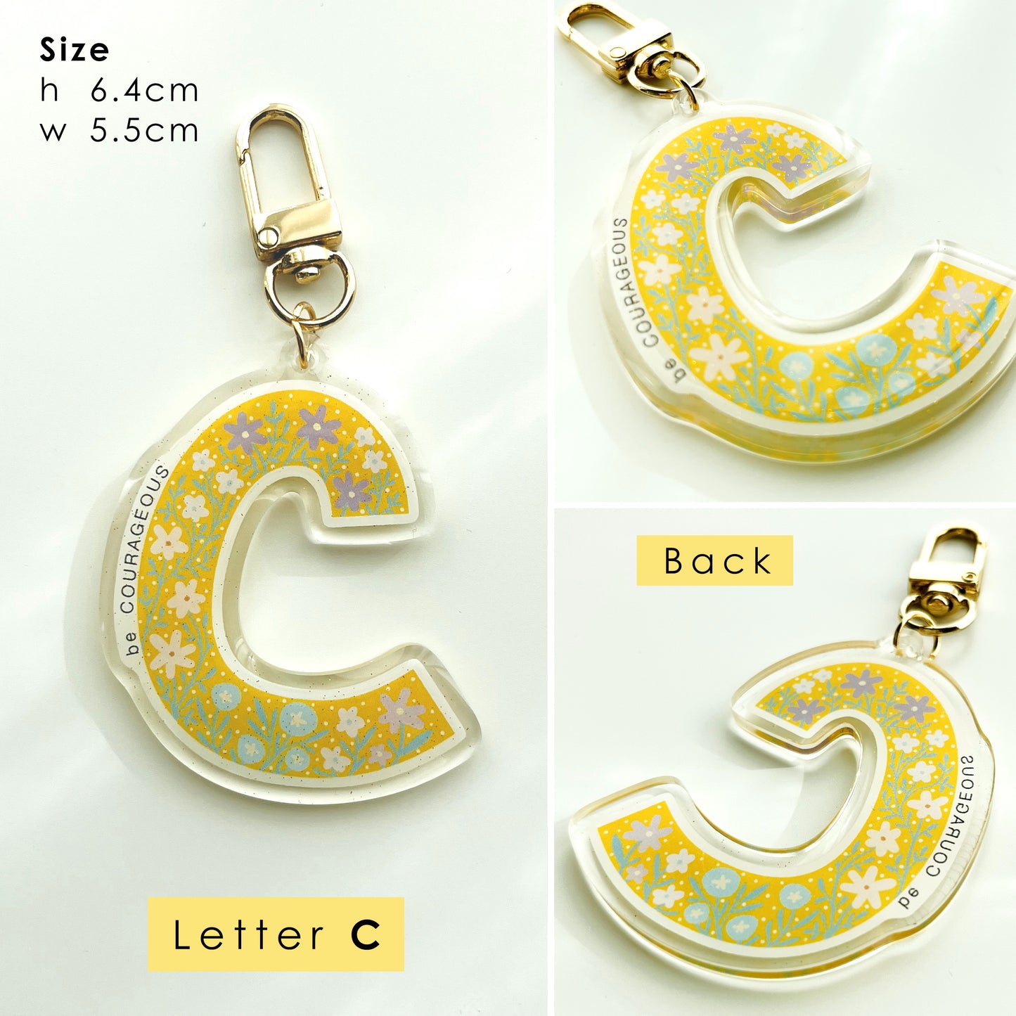 Letter Affirmation Keychains – Floral Pattern Epoxy Acrylic Charm