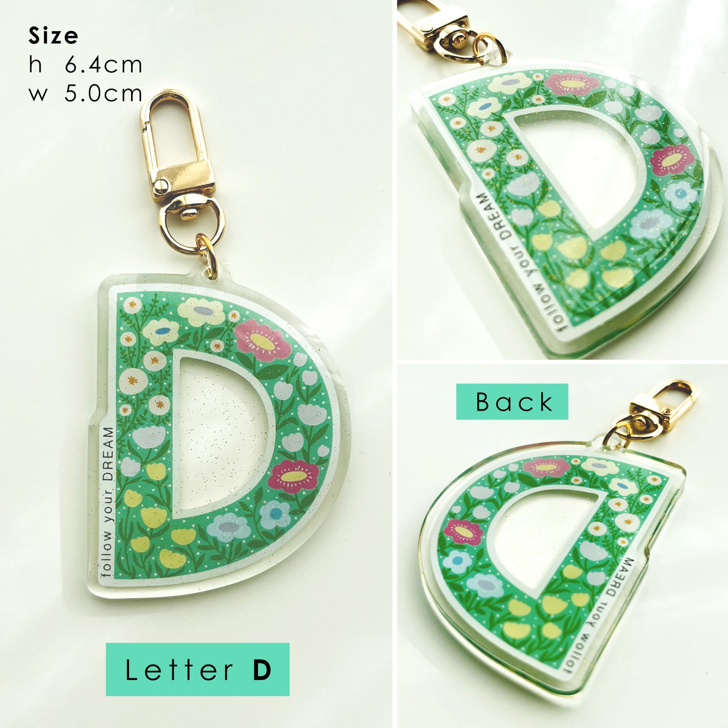 Letter Affirmation Keychains – Floral Pattern Epoxy Acrylic Charm