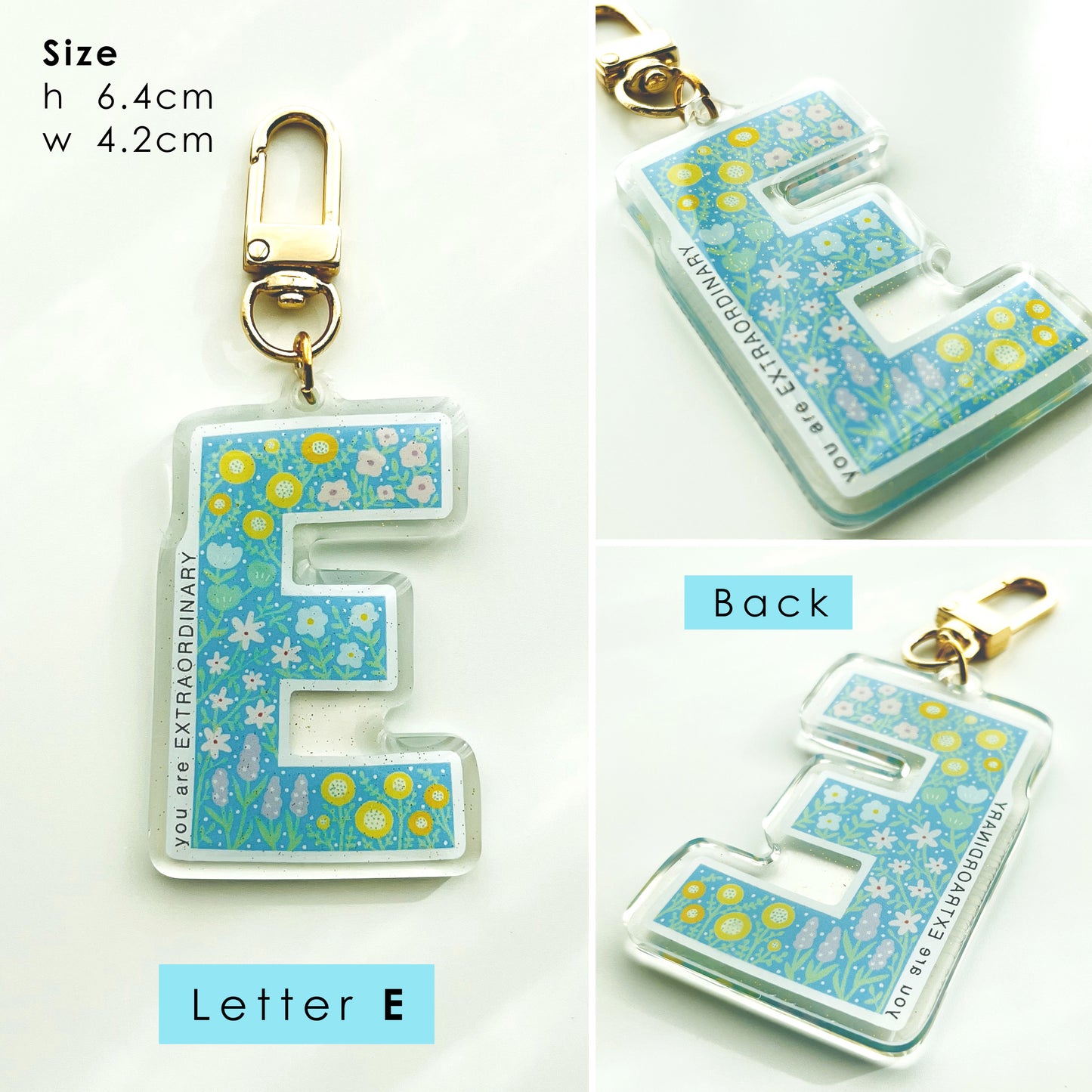 Letter Affirmation Keychains – Floral Pattern Epoxy Acrylic Charm