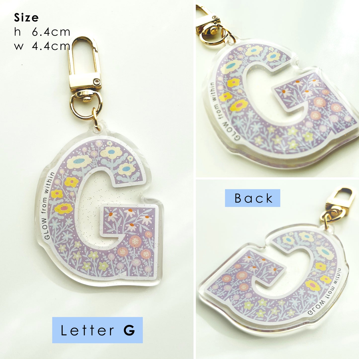 Letter Affirmation Keychains – Floral Pattern Epoxy Acrylic Charm