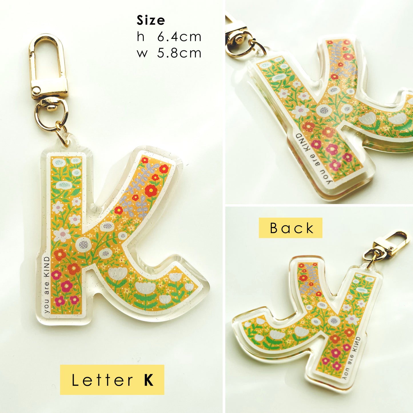 Letter Affirmation Keychains – Floral Pattern Epoxy Acrylic Charm
