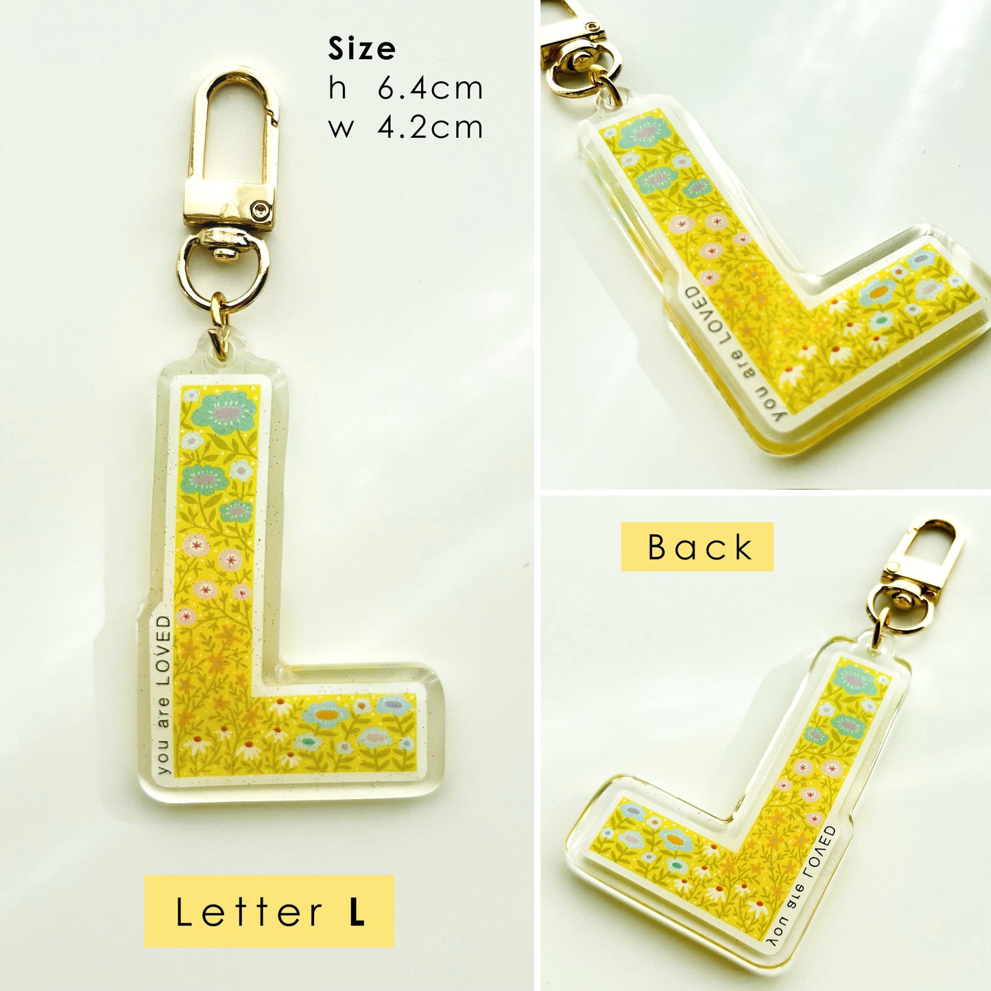 Letter Affirmation Keychains – Floral Pattern Epoxy Acrylic Charm