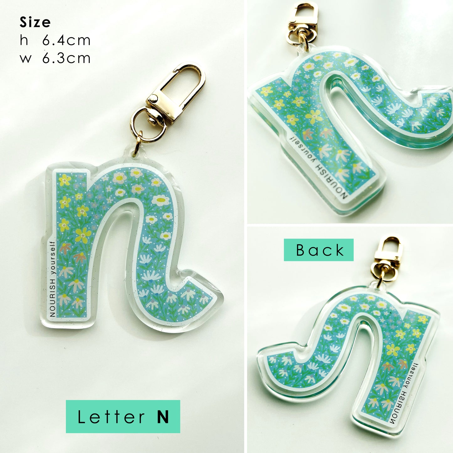 Letter Affirmation Keychains – Floral Pattern Epoxy Acrylic Charm