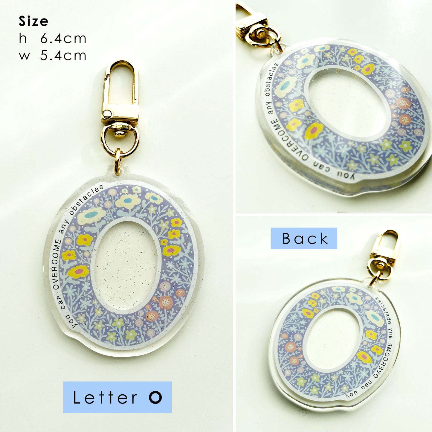 Letter Affirmation Keychains – Floral Pattern Epoxy Acrylic Charm
