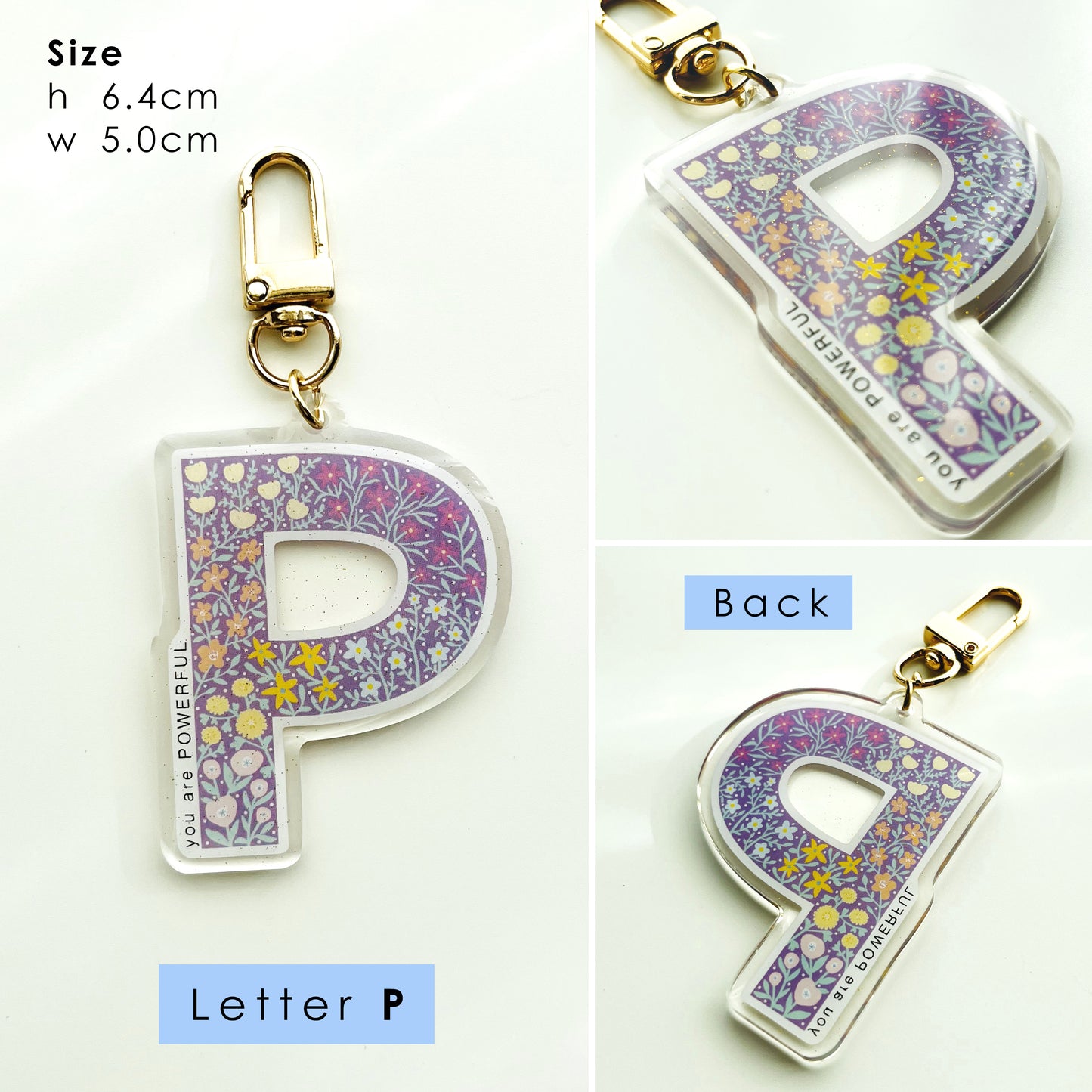 Letter Affirmation Keychains – Floral Pattern Epoxy Acrylic Charm