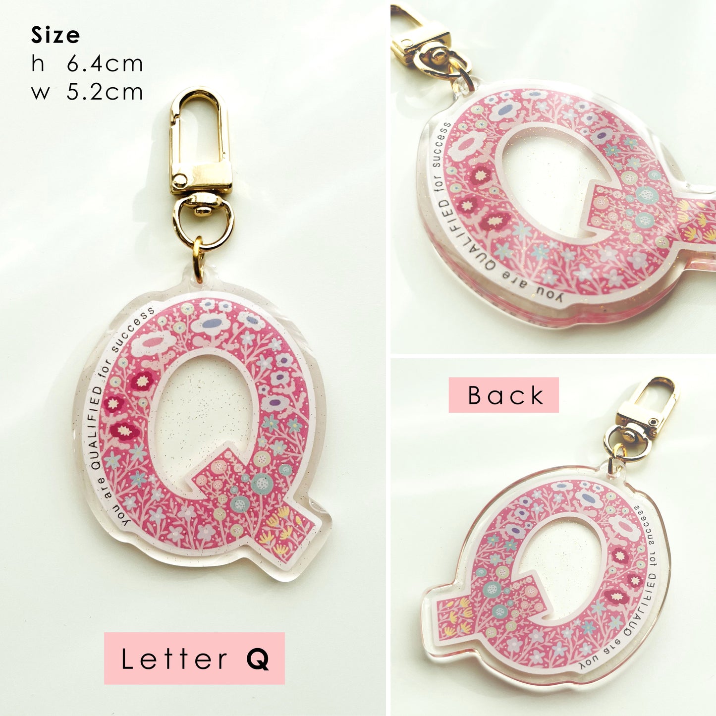 Letter Affirmation Keychains – Floral Pattern Epoxy Acrylic Charm