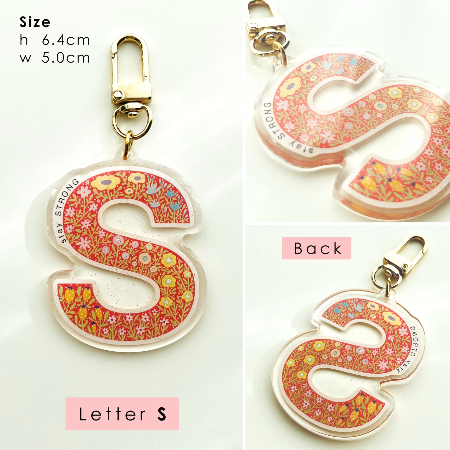 Letter Affirmation Keychains – Floral Pattern Epoxy Acrylic Charm
