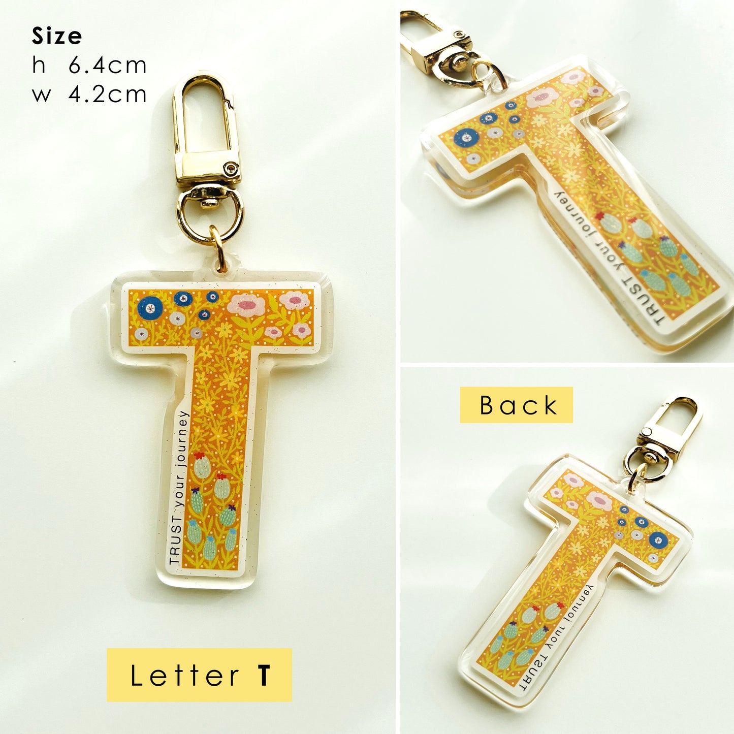 Letter Affirmation Keychains – Floral Pattern Epoxy Acrylic Charm