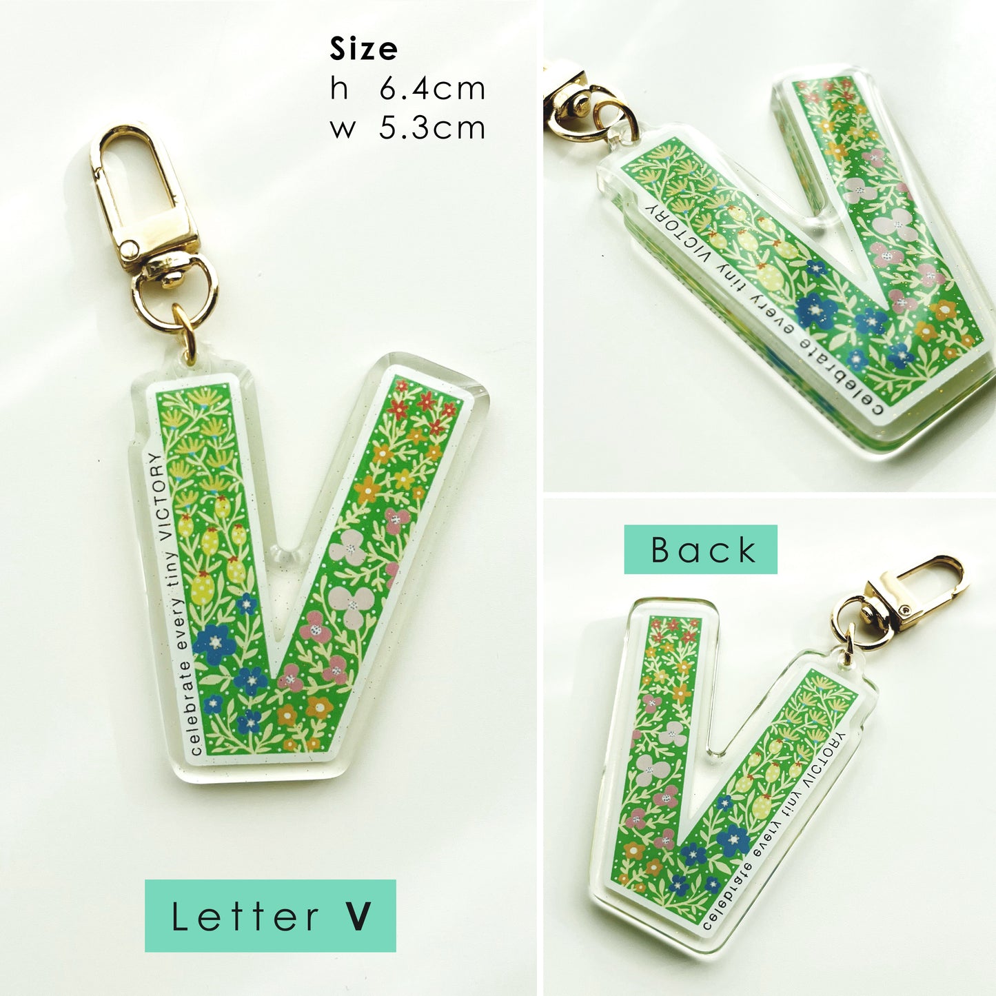 Letter Affirmation Keychains – Floral Pattern Epoxy Acrylic Charm