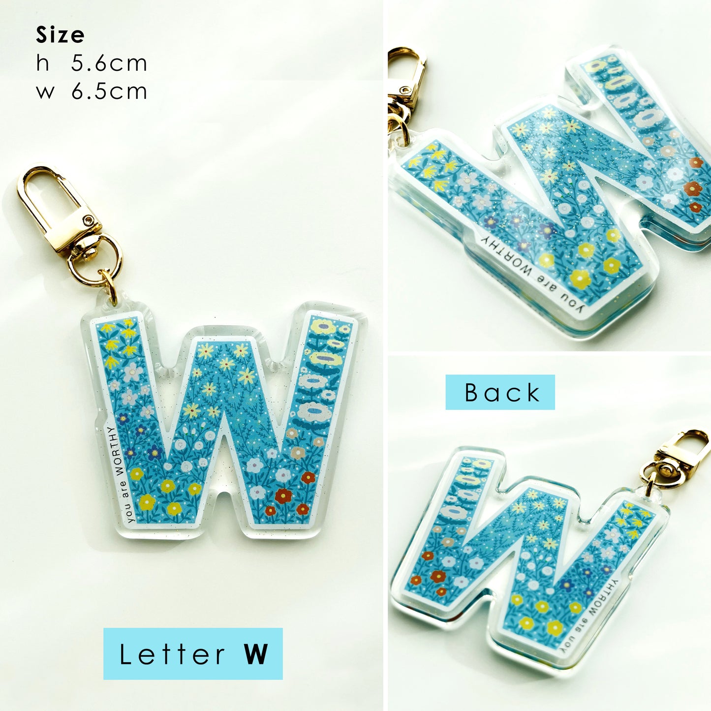 Letter Affirmation Keychains – Floral Pattern Epoxy Acrylic Charm