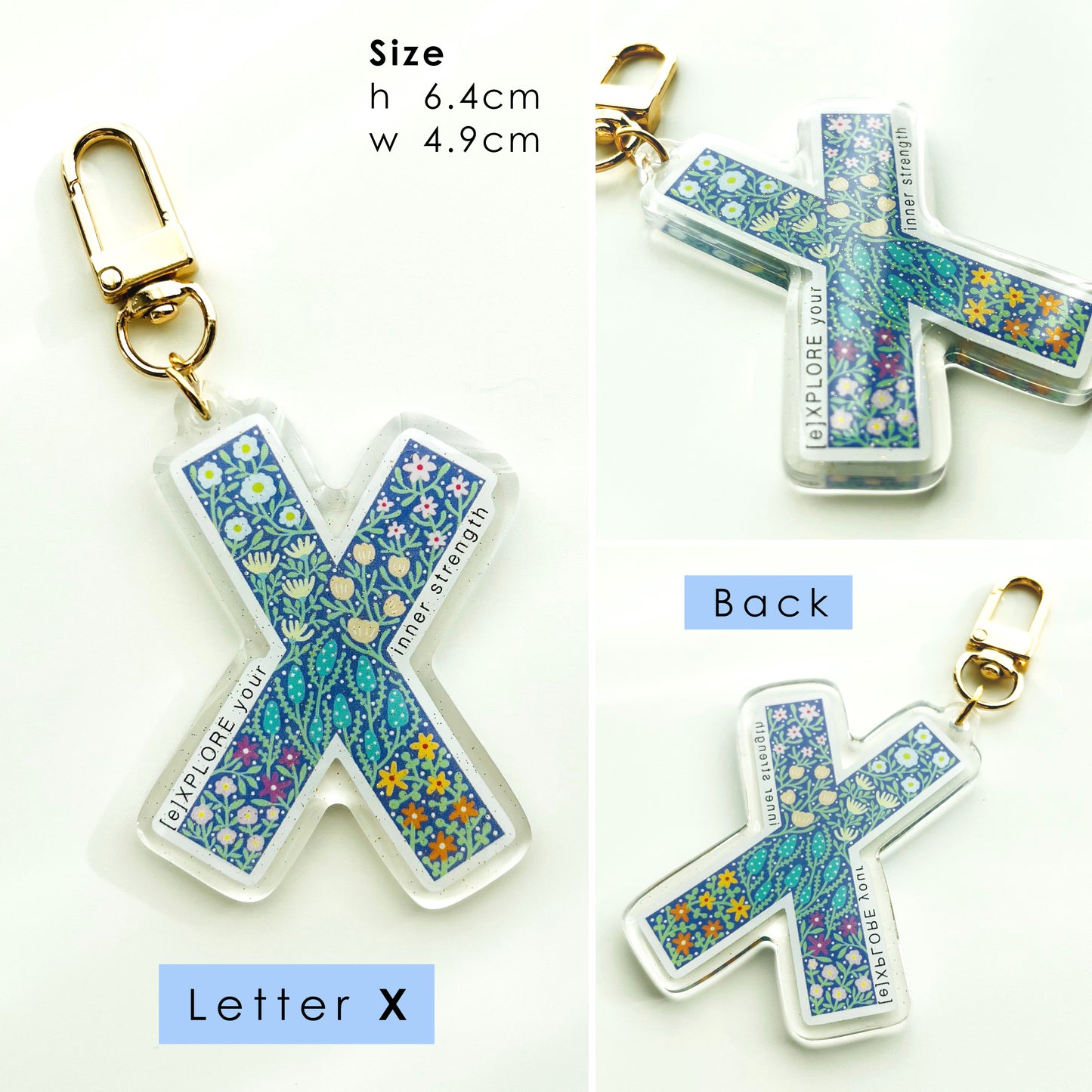 Letter Affirmation Keychains – Floral Pattern Epoxy Acrylic Charm