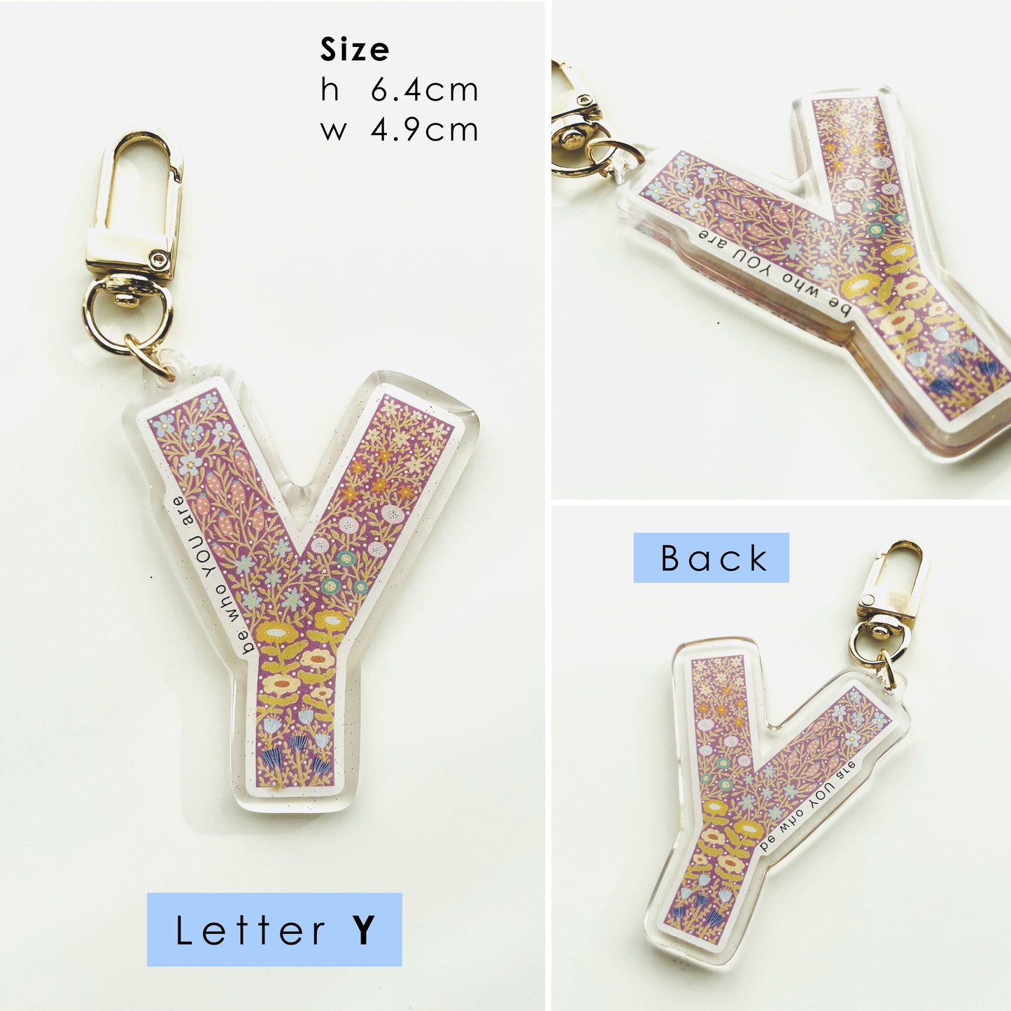 Letter Affirmation Keychains – Floral Pattern Epoxy Acrylic Charm