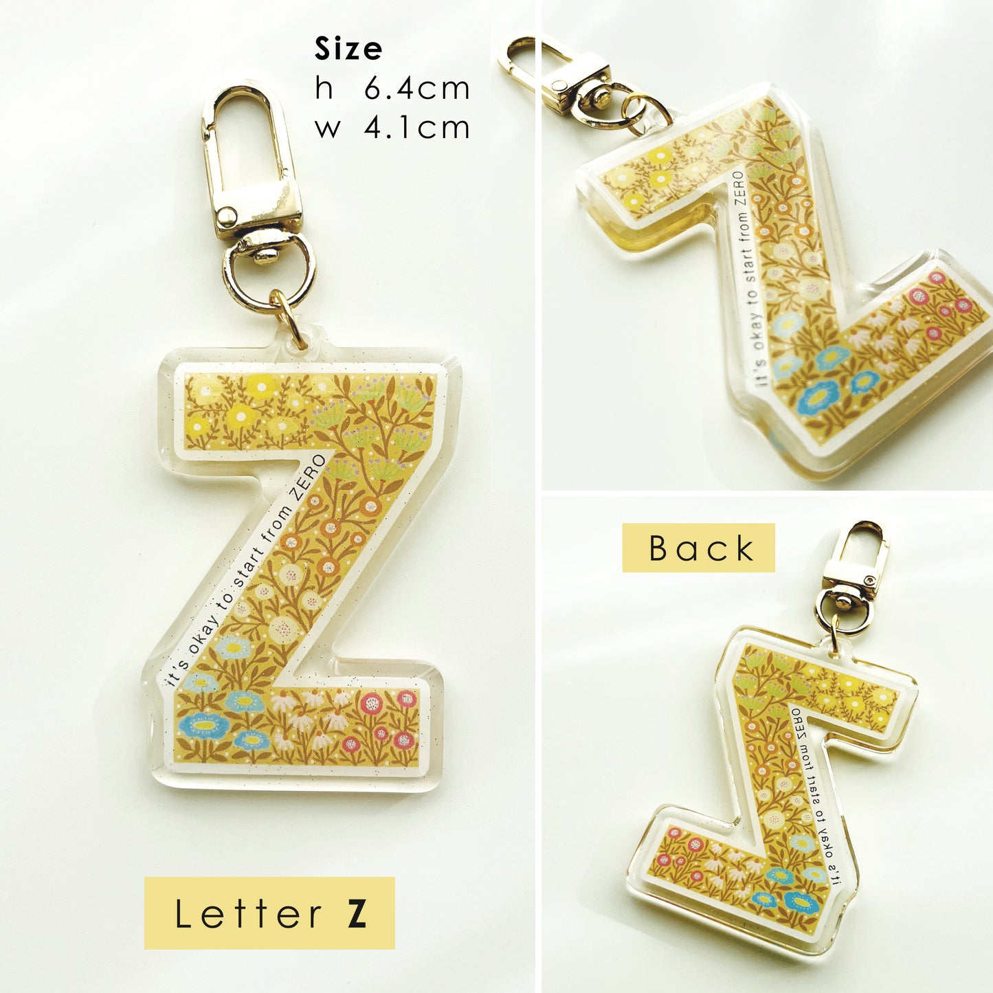 Letter Affirmation Keychains – Floral Pattern Epoxy Acrylic Charm