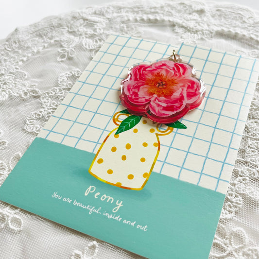 Peony Keychain with Message Card