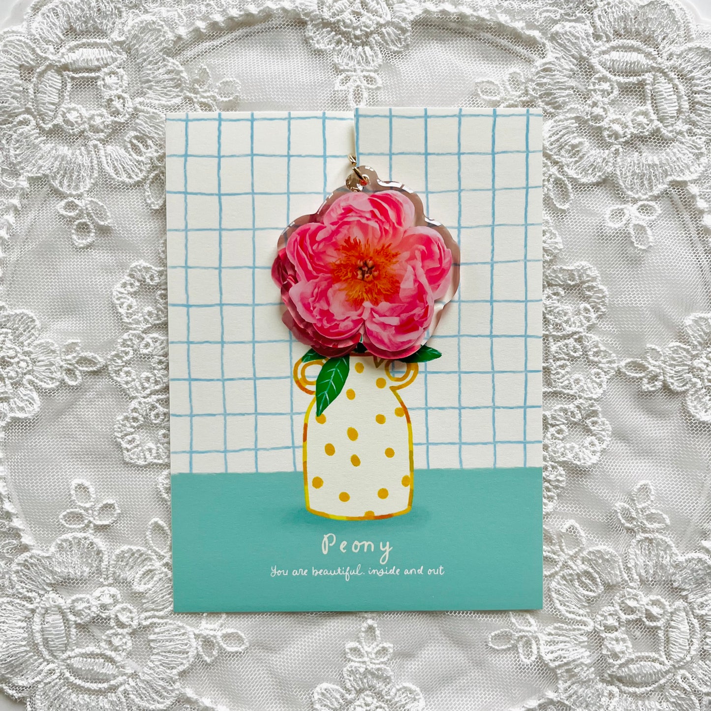 Peony Keychain with Message Card