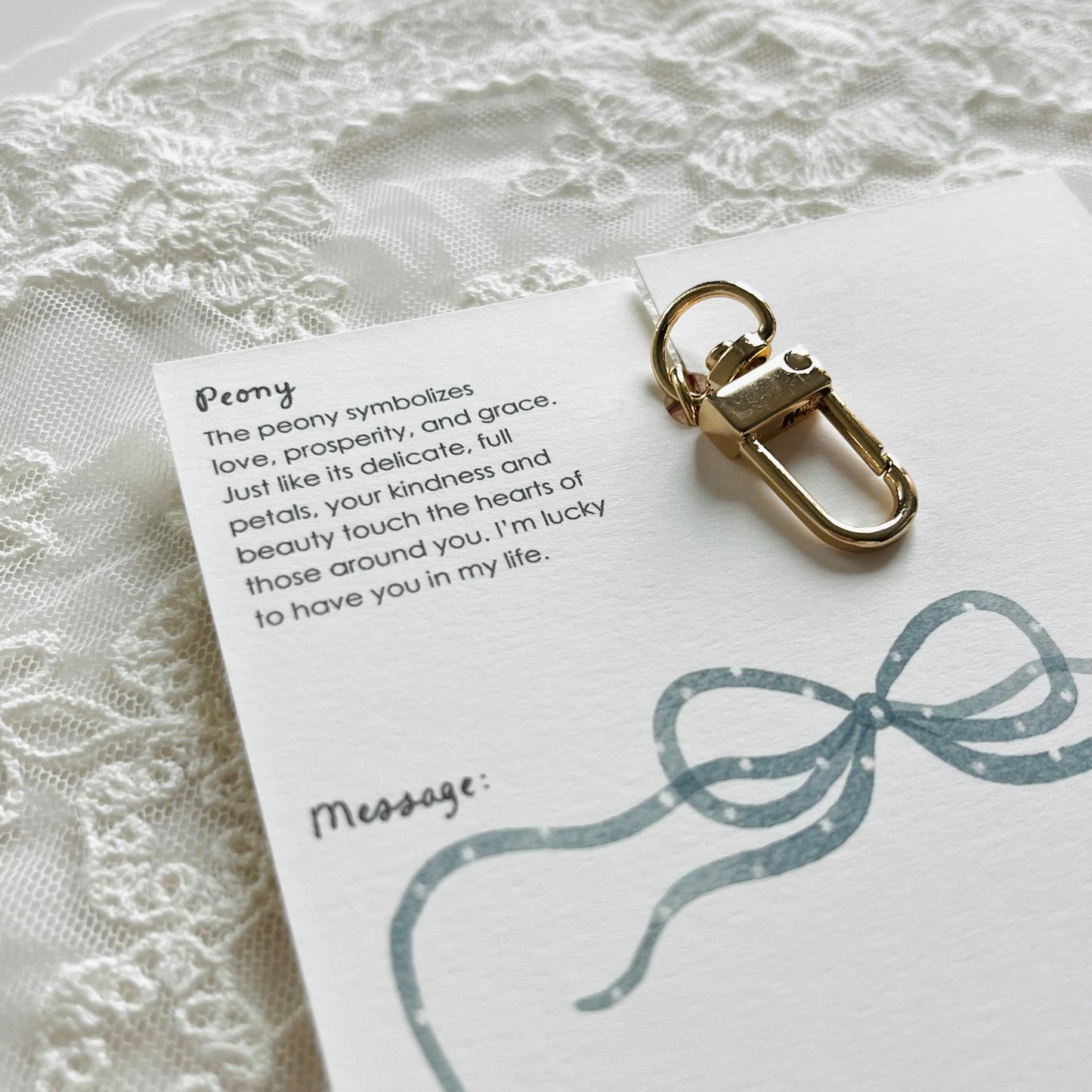 Peony Keychain with Message Card