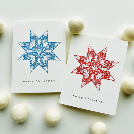 Nordic Snow Star Greeting Card - Gold Foiled Elegant Holiday Card