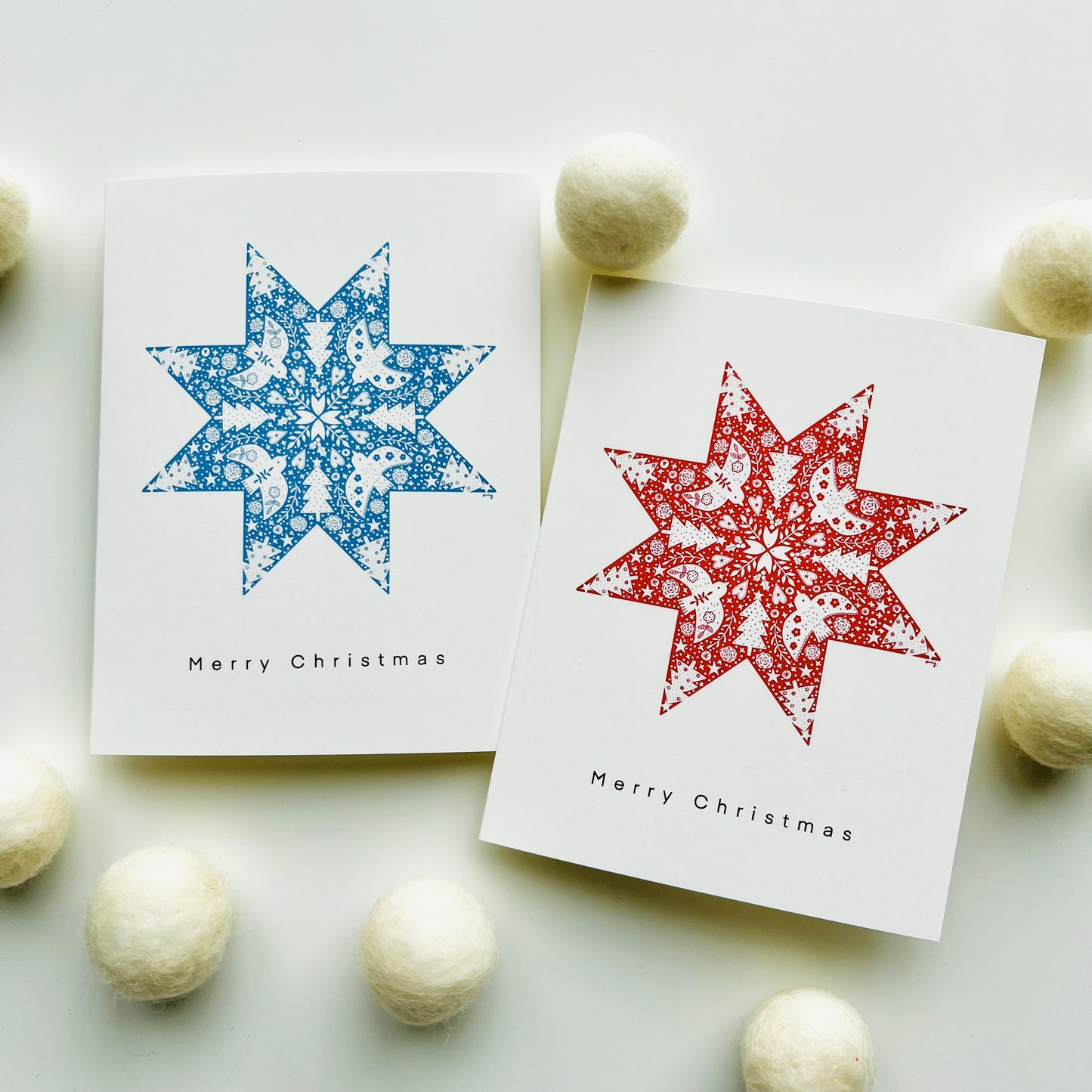 Nordic Snow Star Greeting Card - Gold Foiled Elegant Holiday Card