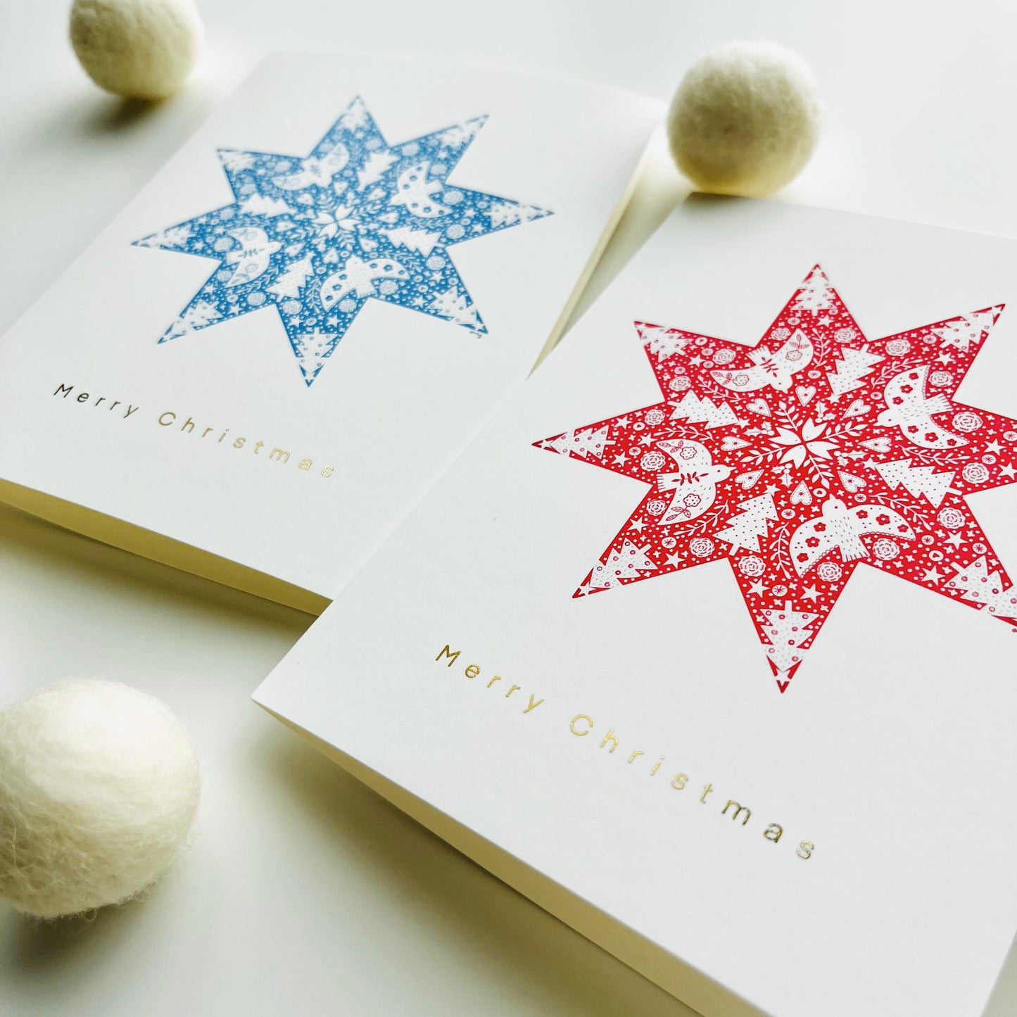 Nordic Snow Star Greeting Card - Gold Foiled Elegant Holiday Card