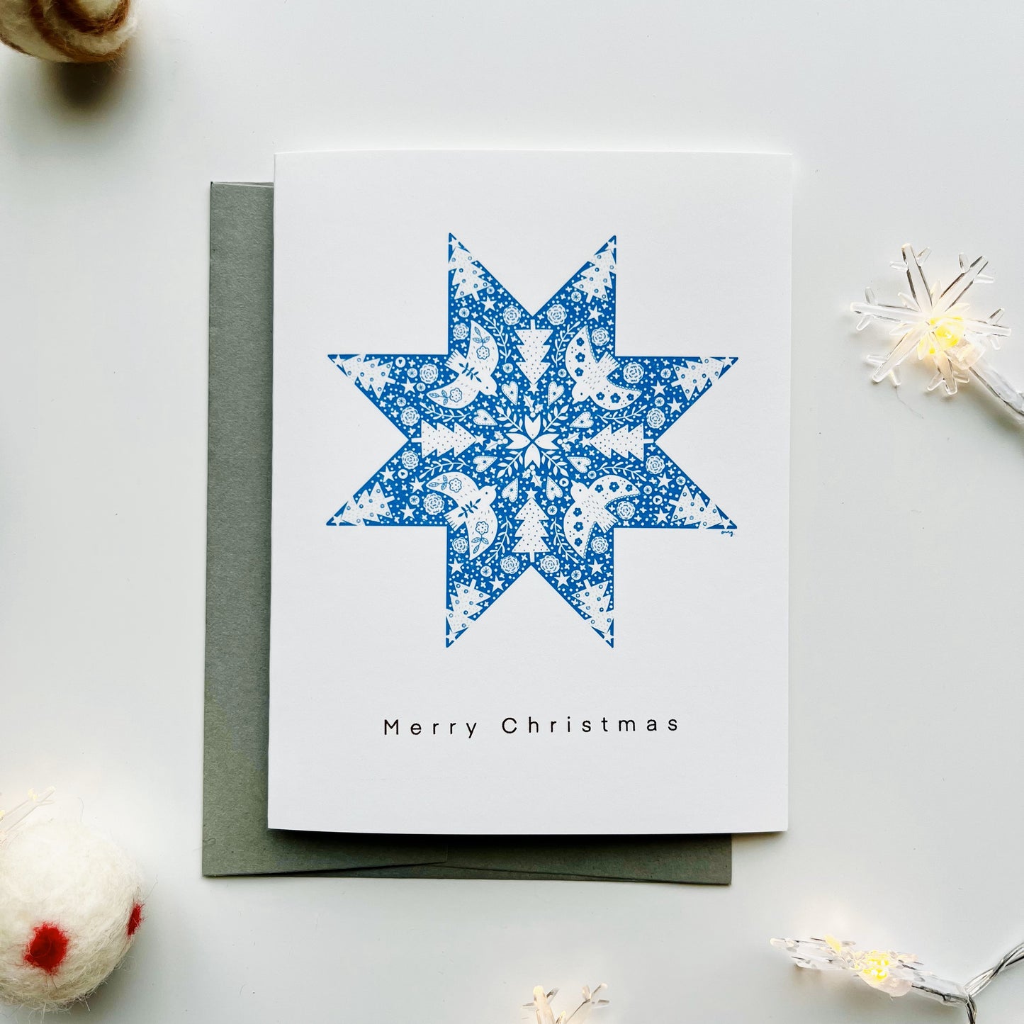 Nordic Snow Star Greeting Card - Gold Foiled Elegant Holiday Card
