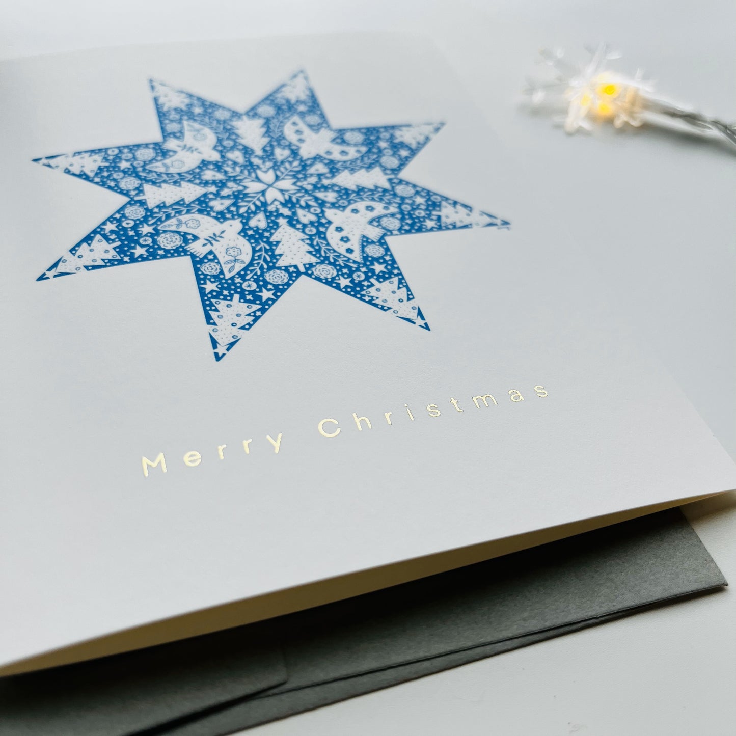 Nordic Snow Star Greeting Card - Gold Foiled Elegant Holiday Card