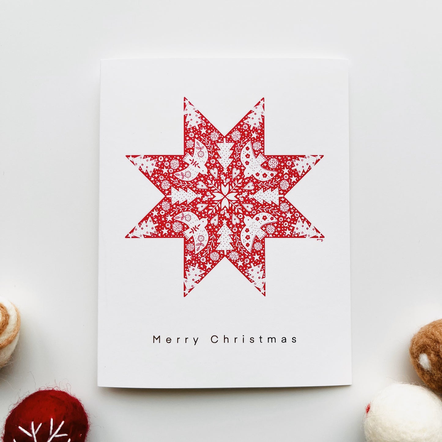 Nordic Snow Star Greeting Card - Gold Foiled Elegant Holiday Card
