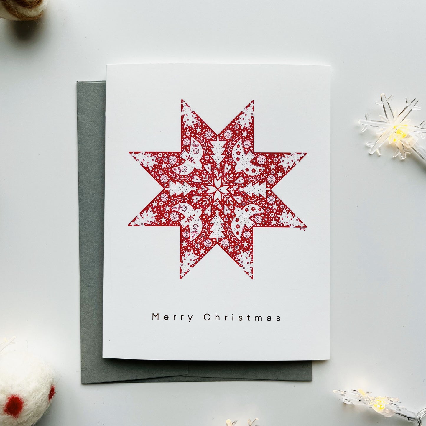 Nordic Snow Star Greeting Card - Gold Foiled Elegant Holiday Card