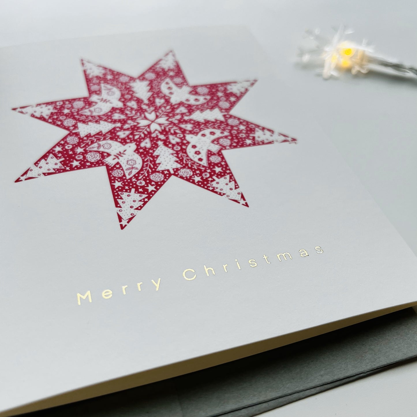 Nordic Snow Star Greeting Card - Gold Foiled Elegant Holiday Card