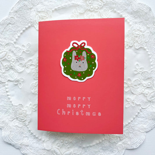 Christmas Rabbit Sticker Card - Red