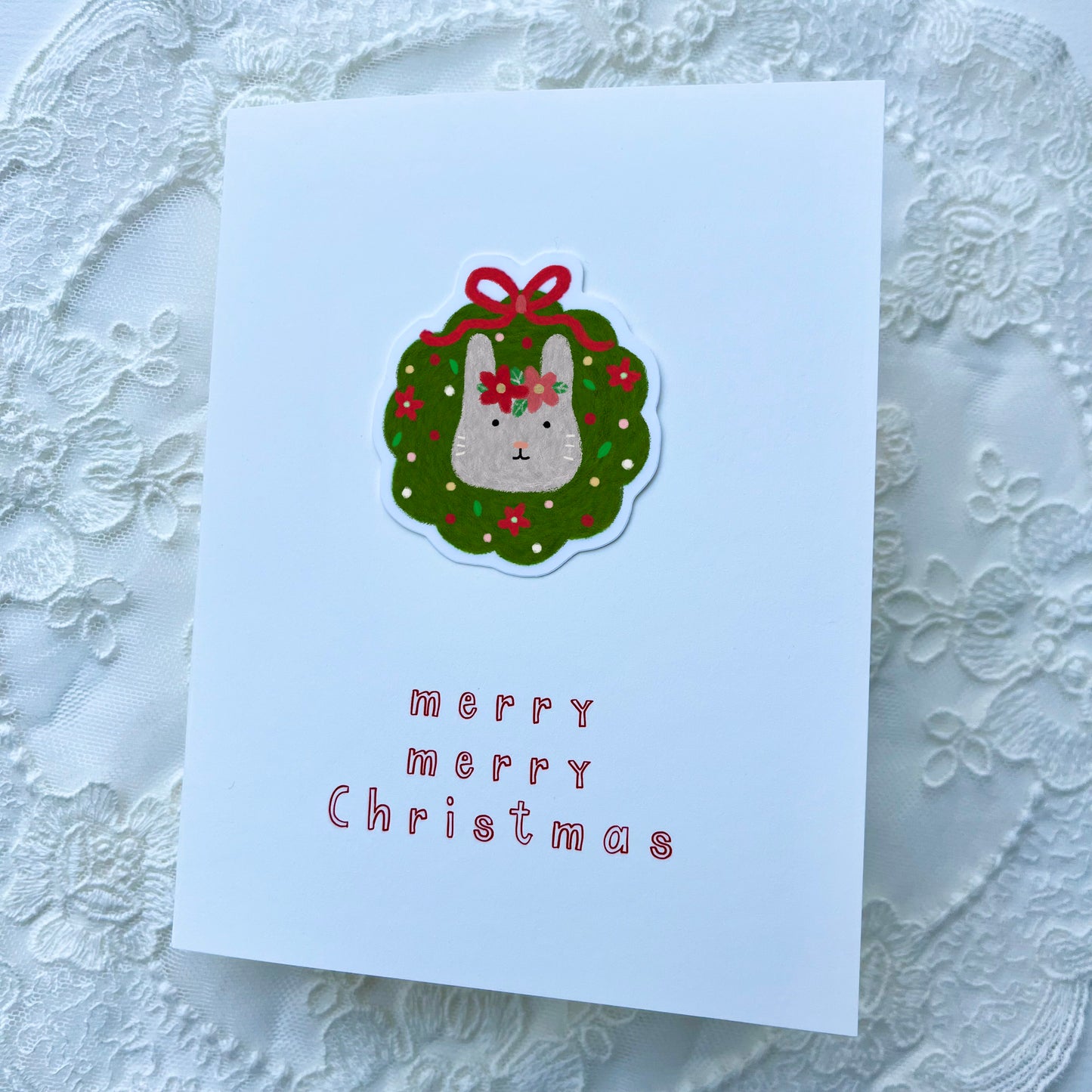 Christmas Rabbit Sticker Card - White