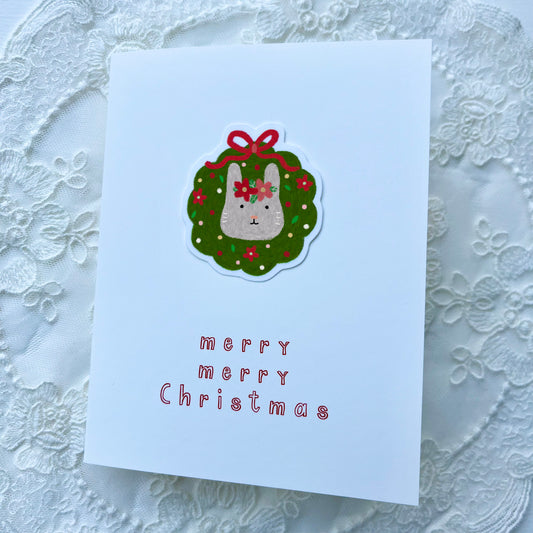 Christmas Rabbit Sticker Card - White