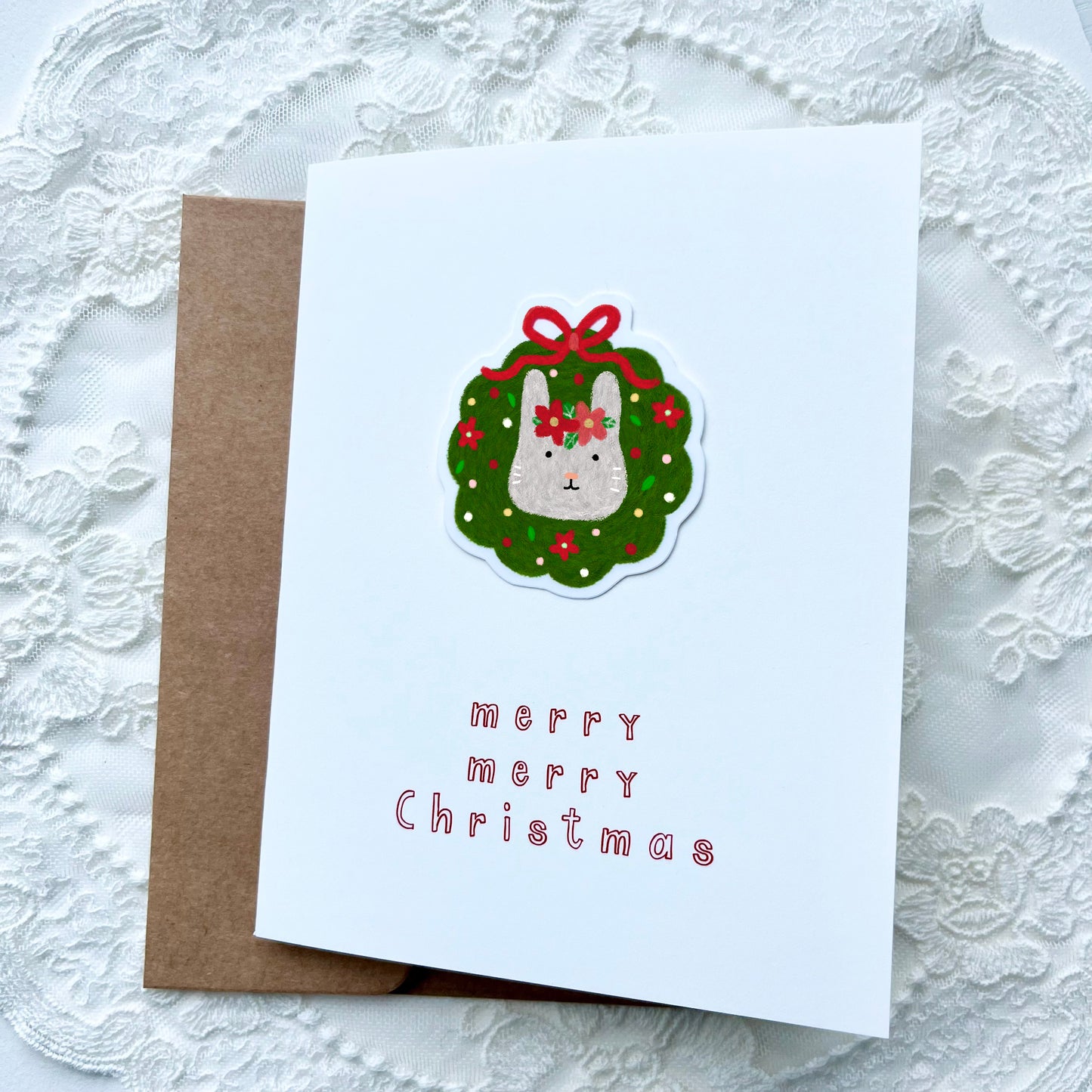 Christmas Rabbit Sticker Card - White