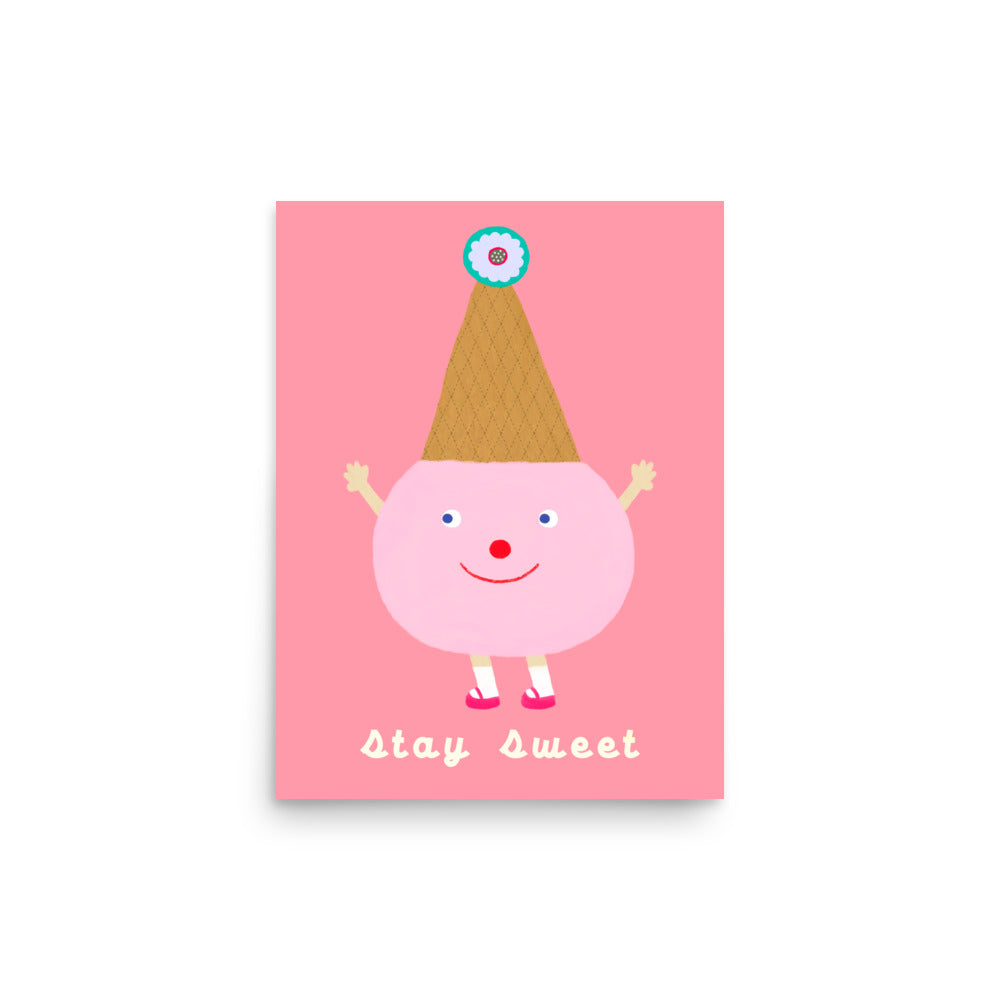 Stay Sweet square poster by Biliboo Shop, featuring a cheerful single-scoop design from the haPPy scOOp Collection. 12x16"
