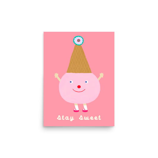 Stay Sweet square poster by Biliboo Shop, featuring a cheerful single-scoop design from the haPPy scOOp Collection. 12x16"