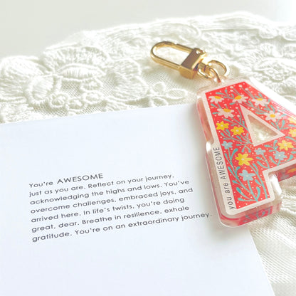 Letter Affirmation Keychains – Floral Pattern Epoxy Acrylic Charm