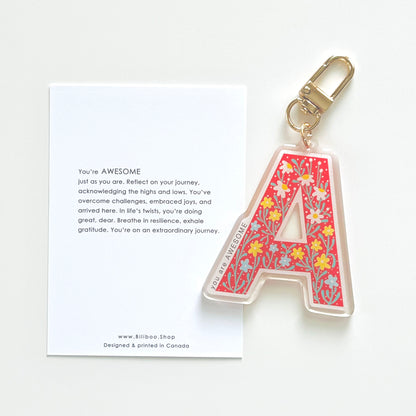 Letter A Affirmation Keychain – AWESOME Floral Acrylic Charm