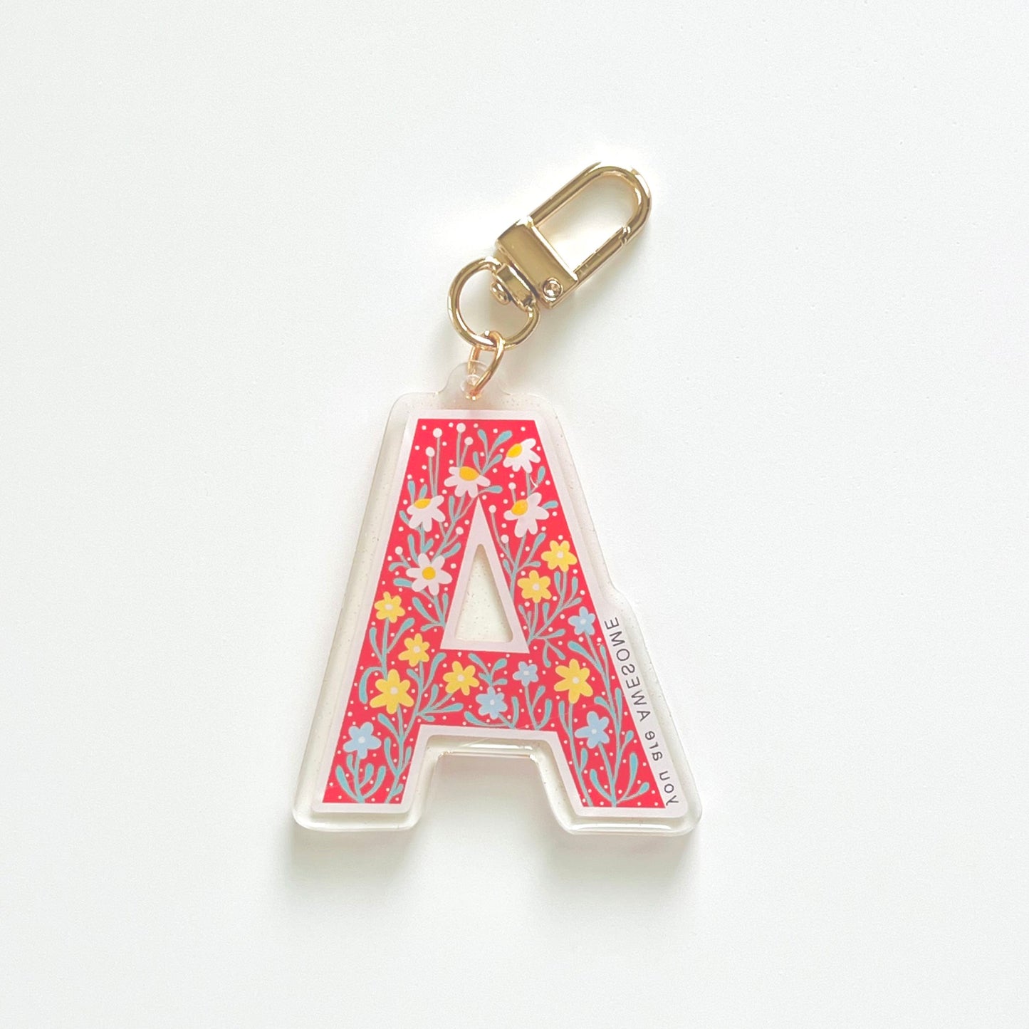 Letter A Affirmation Keychain – AWESOME Floral Acrylic Charm