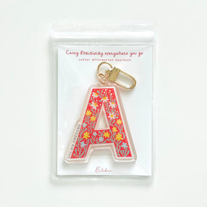 Letter Affirmation Keychains – Floral Pattern Epoxy Acrylic Charm