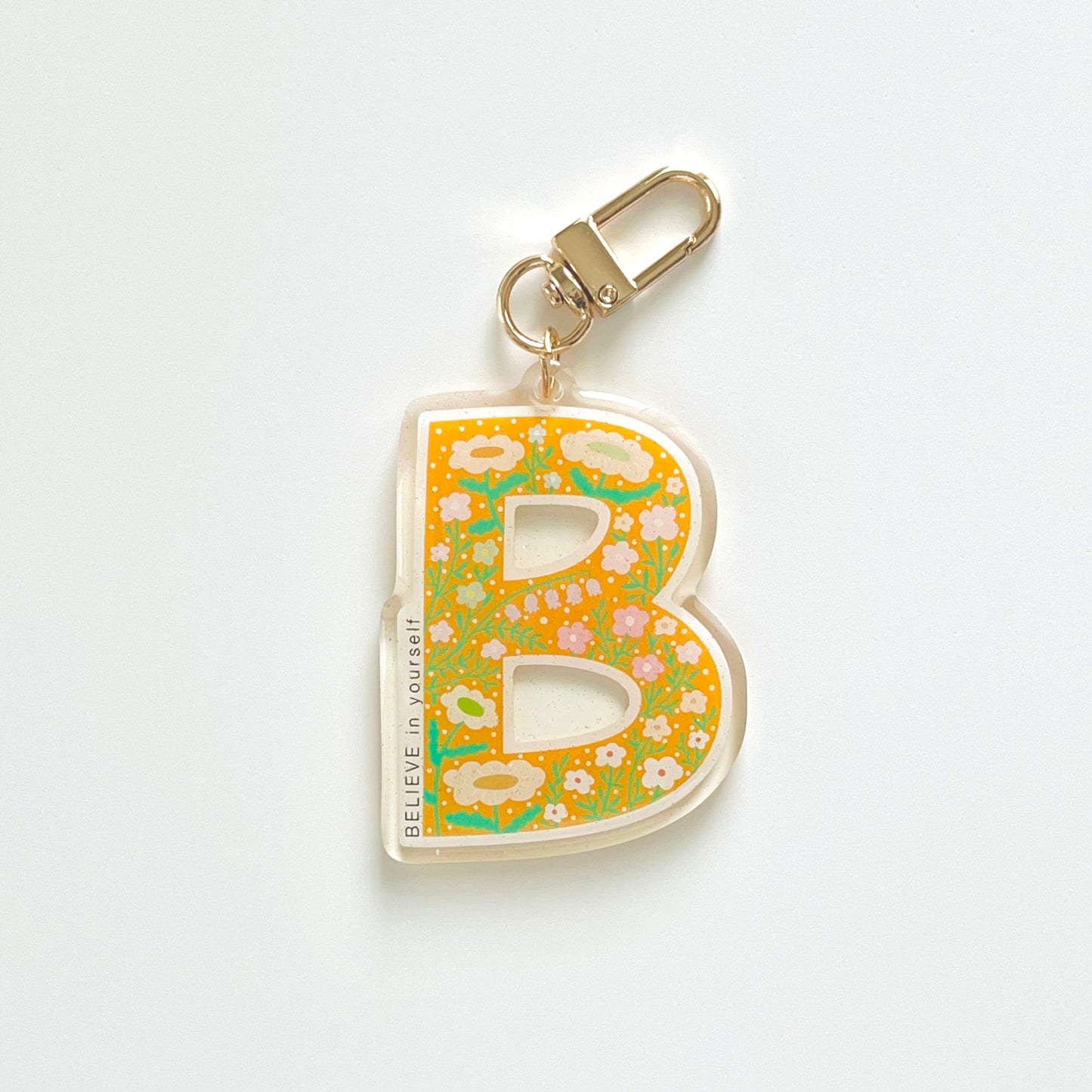 Letter B Affirmation Keychain – BELIEVE Floral Acrylic Charm