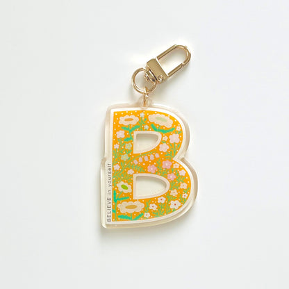 Letter B Affirmation Keychain – BELIEVE Floral Acrylic Charm