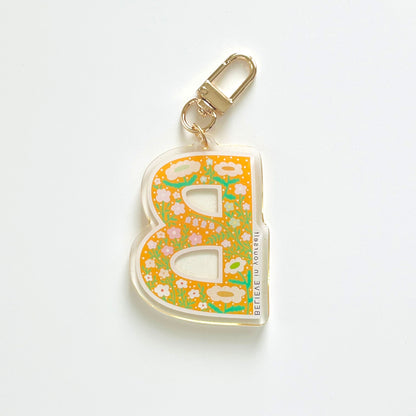 Letter B Affirmation Keychain – BELIEVE Floral Acrylic Charm