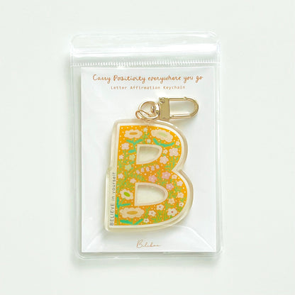 Letter B Affirmation Keychain – BELIEVE Floral Acrylic Charm