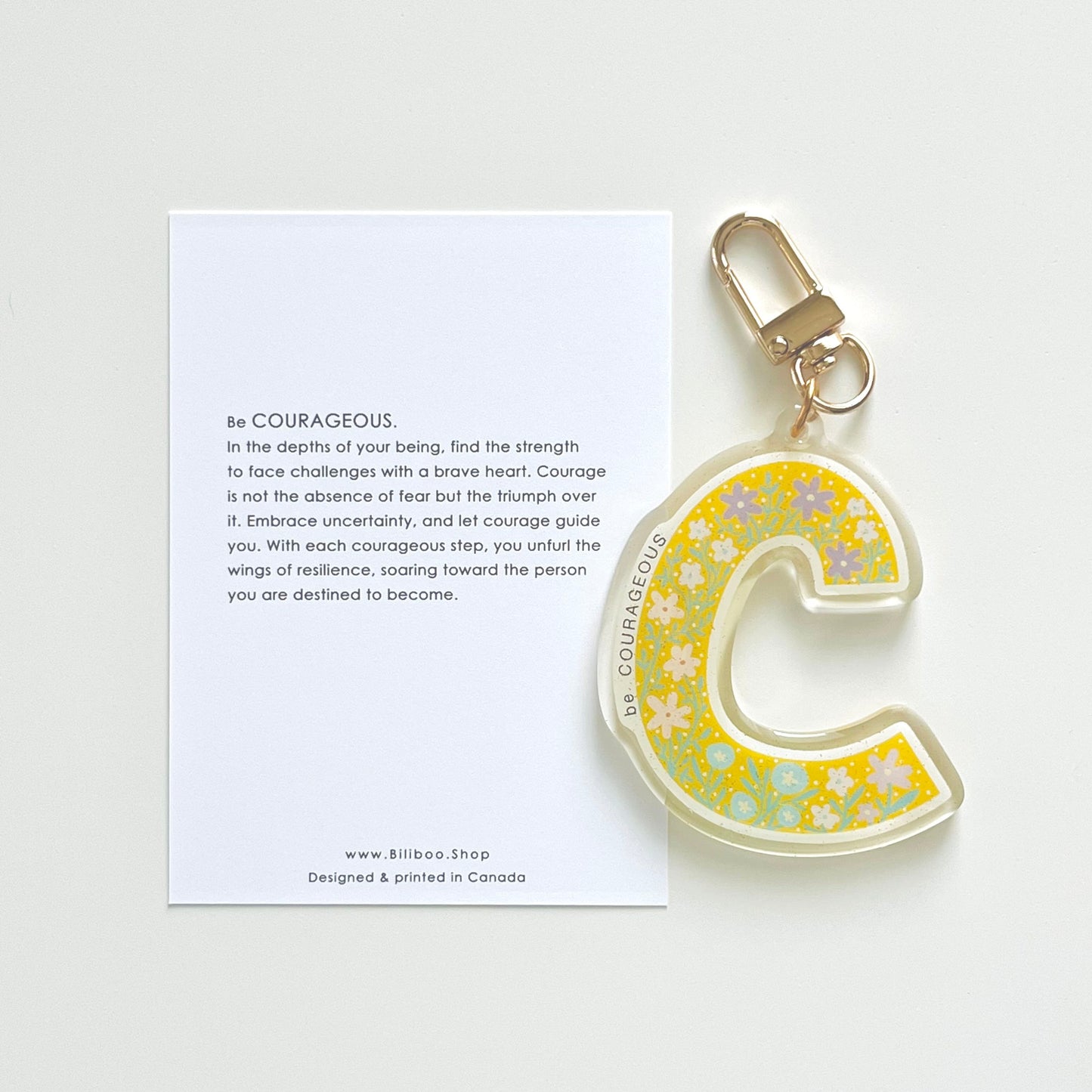 Letter C Affirmation Keychain – COURAGEOUS Floral Acrylic Charm